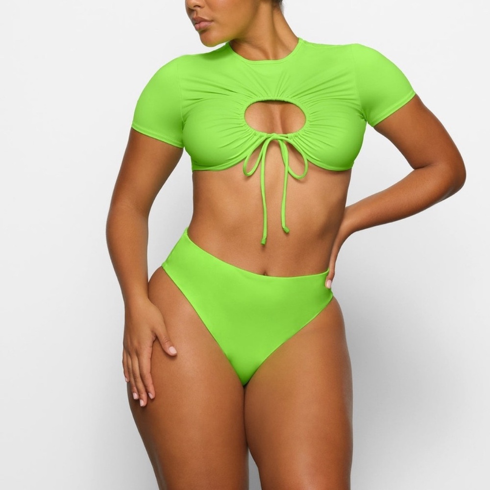 NWT SKIMS Recycled Swim Ruched T-Shirt Neon Green